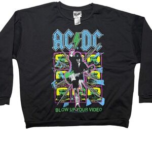 AC/DC Blow Up Your Video Sweatshirt Neon Graphic Crewneck Black XXL Polyester